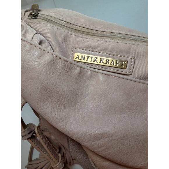 Antik Kraft Suede Beige Gray Tassel Fold-over Crossbody Purse Shoulder Bag - Picture 10 of 14